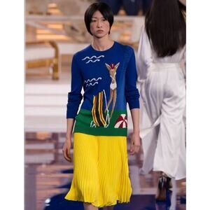 Ralph Lauren Collection Purple Label Beach Scene Silk Sweater Jumper Knit Top M